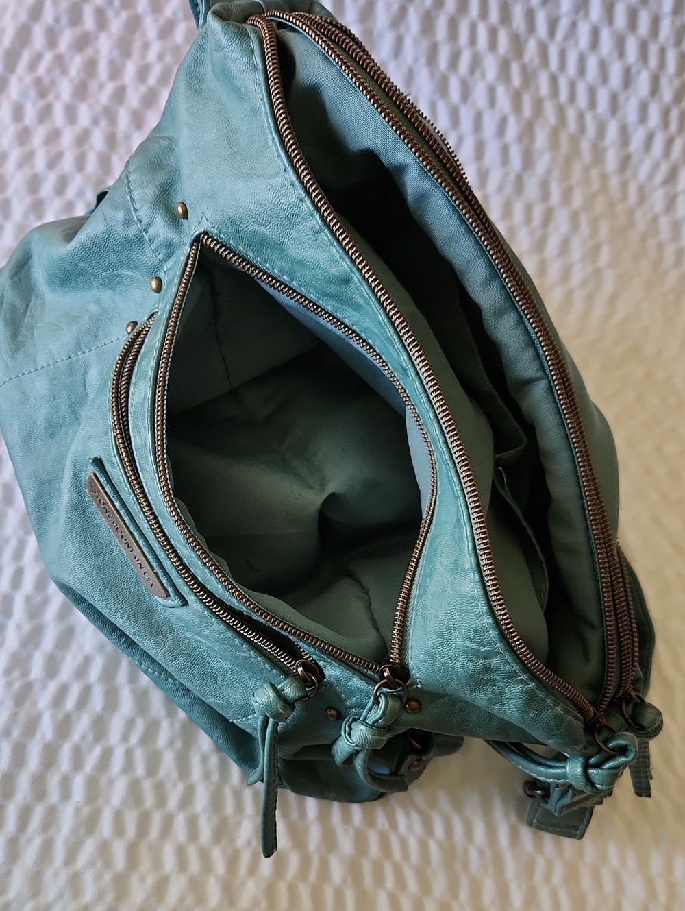 Stone Mountain Teal leather Crossbody Shoulder Bag - Picture 7 of 9